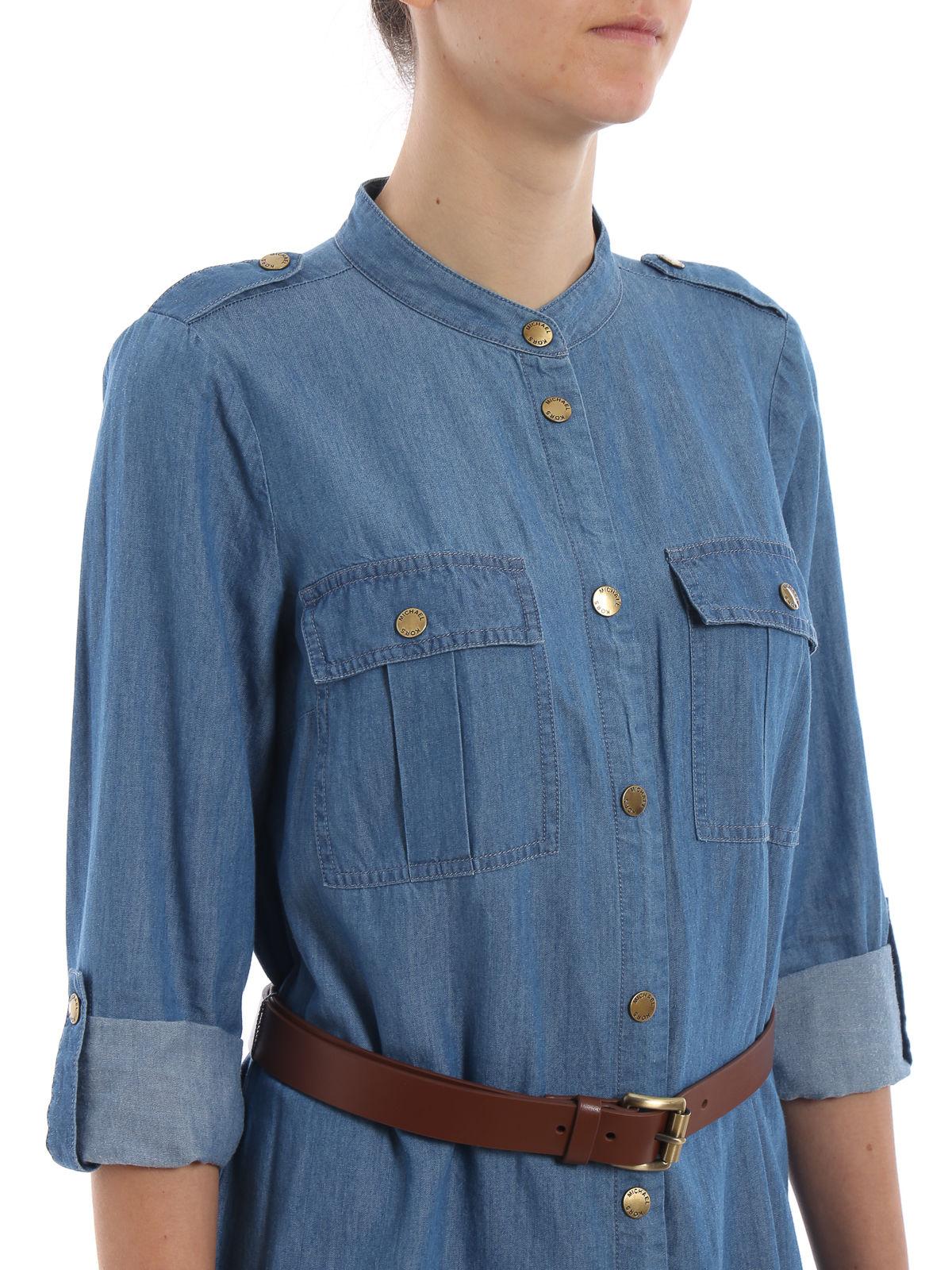 michael kors denim maxi shirt dress