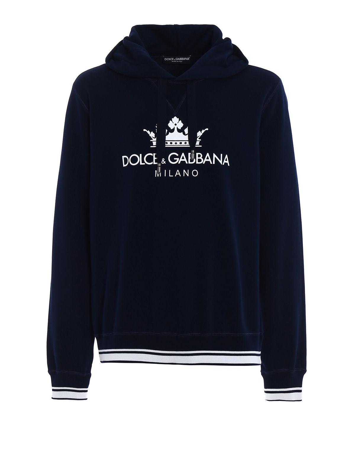 Dolce & Gabbana Cotton Crown Dg Logo Hoodie in Blue for Men - Lyst