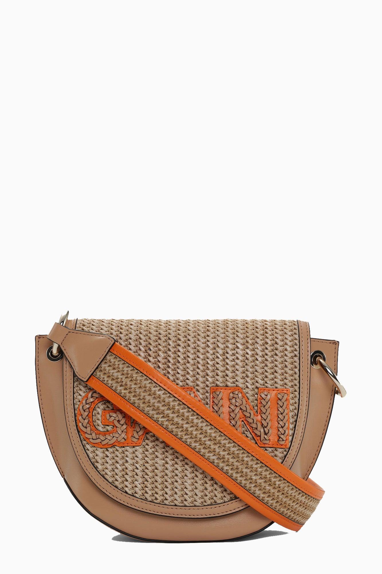 Ganni Banner Saddle Raffia Bag in Brown Lyst