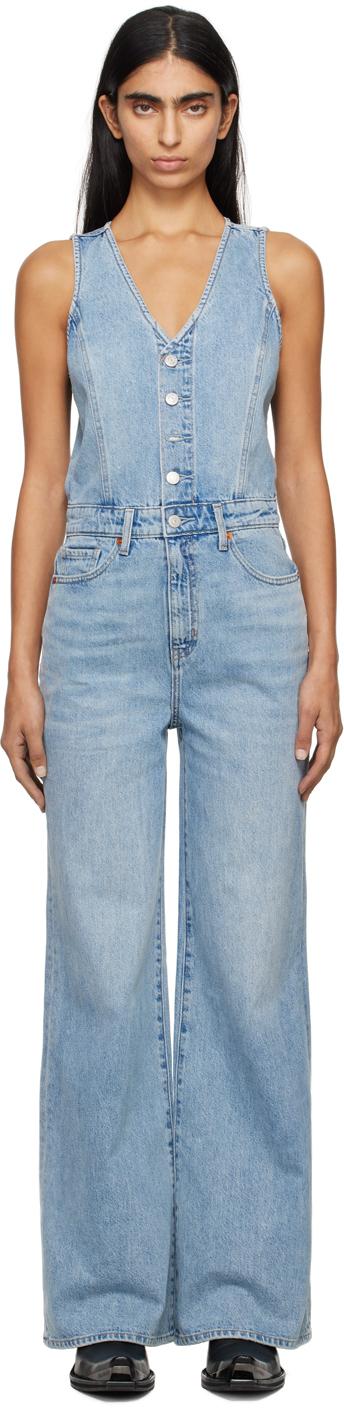 【関税込み】Levi's ブルー ワイドレッグ デニム ジャンプスーツ Levi's ブルー ベスト ワイドレッグ デニム ジャンプスーツ