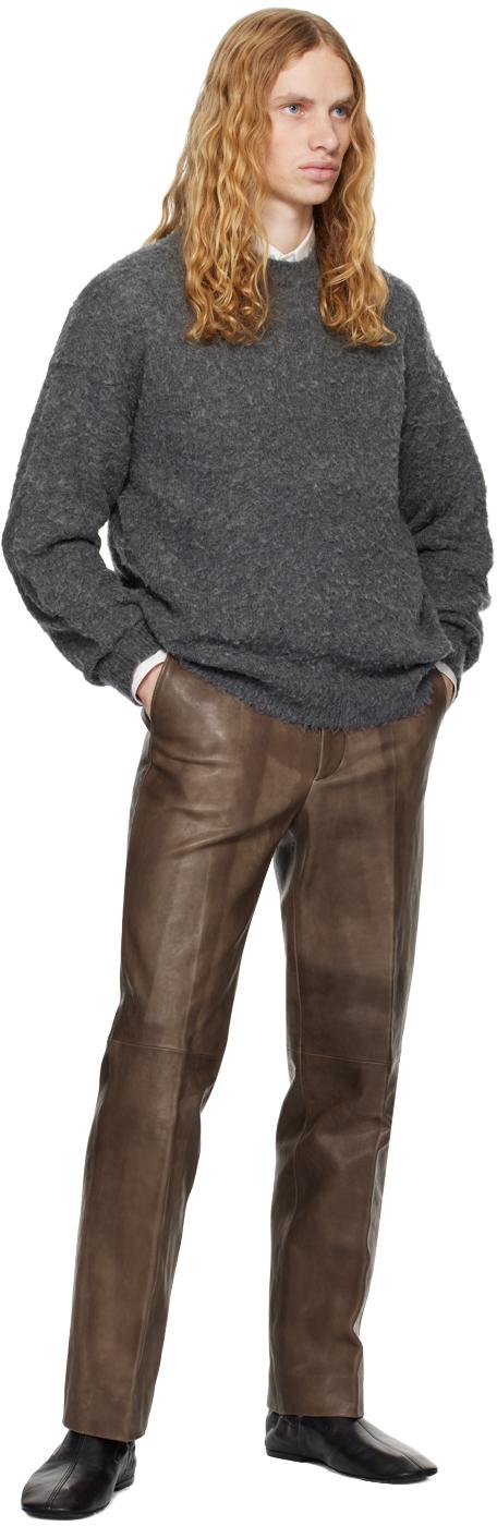 AURALEE Brushed Wool Cashmere Silk Crewneck Sweater in Gray AURALEE Brushed Wool Cashmere Silk Crewneck Sweater in Gray