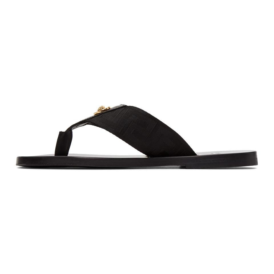 Versace Men's Fabric Logo Slippers | Neiman Marcus