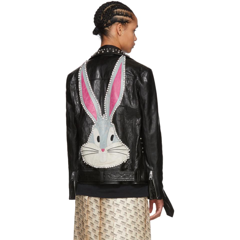 Gucci Black Studded Bugs Bunny Leather 