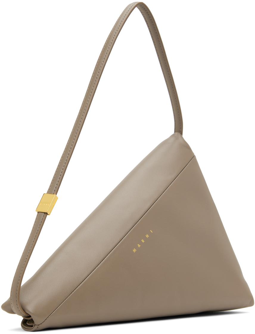 【新品未使用品】MARNI ブラウン レザー ショルダー　ハンドバッグ ブラウン レザーショルダーバッグ、マルニメンディング刺繍入り