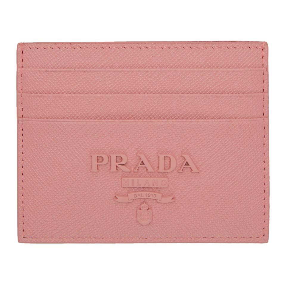 Prada Pink Saffiano Logo Card Holder in Pink - Lyst