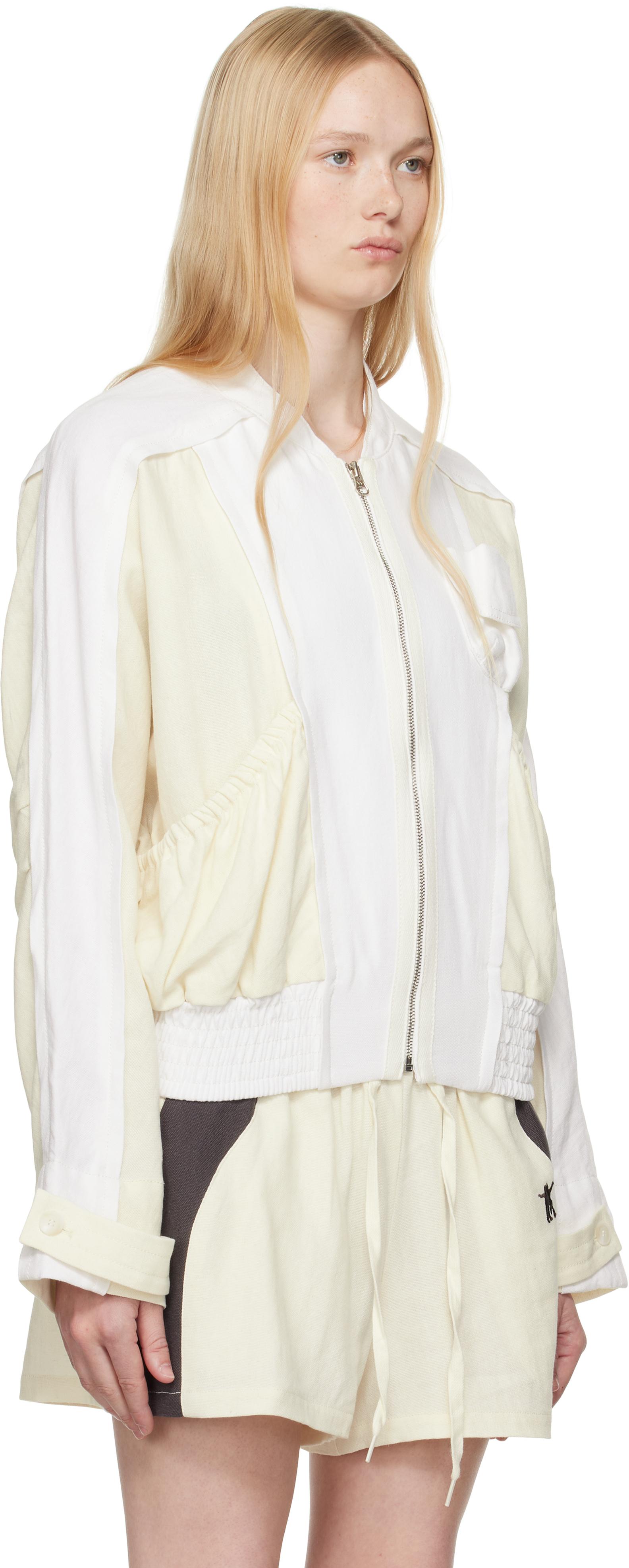 [OpenYy] LINEN PANELED BOMBER /追跡付 OPEN YY Off- Linen Paneled Bomber Jacket in White | Lyst