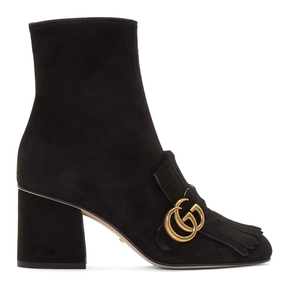 Gucci Black Suede GG Marmont Boots | Lyst