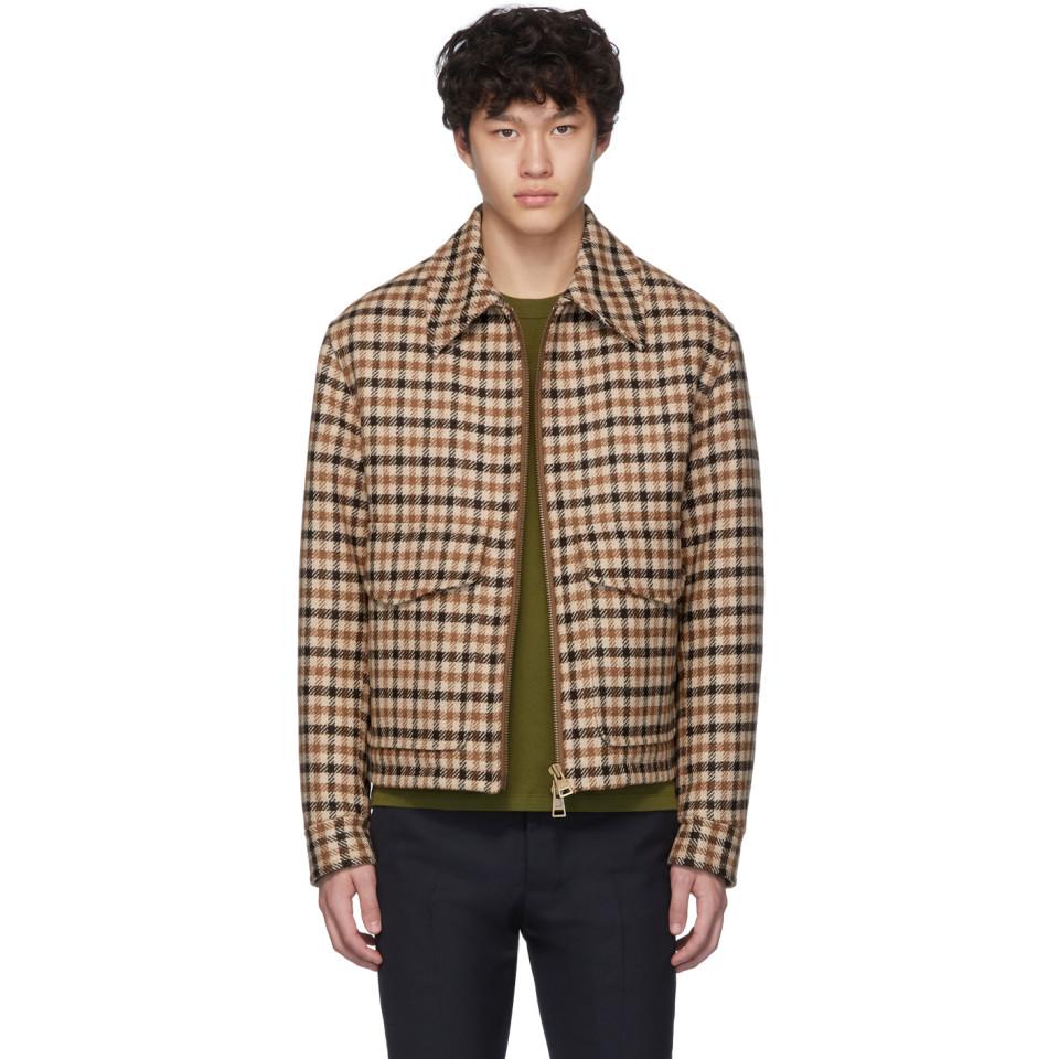 Ami Wool Brown Plaid Blouson Jacket For Men Lyst