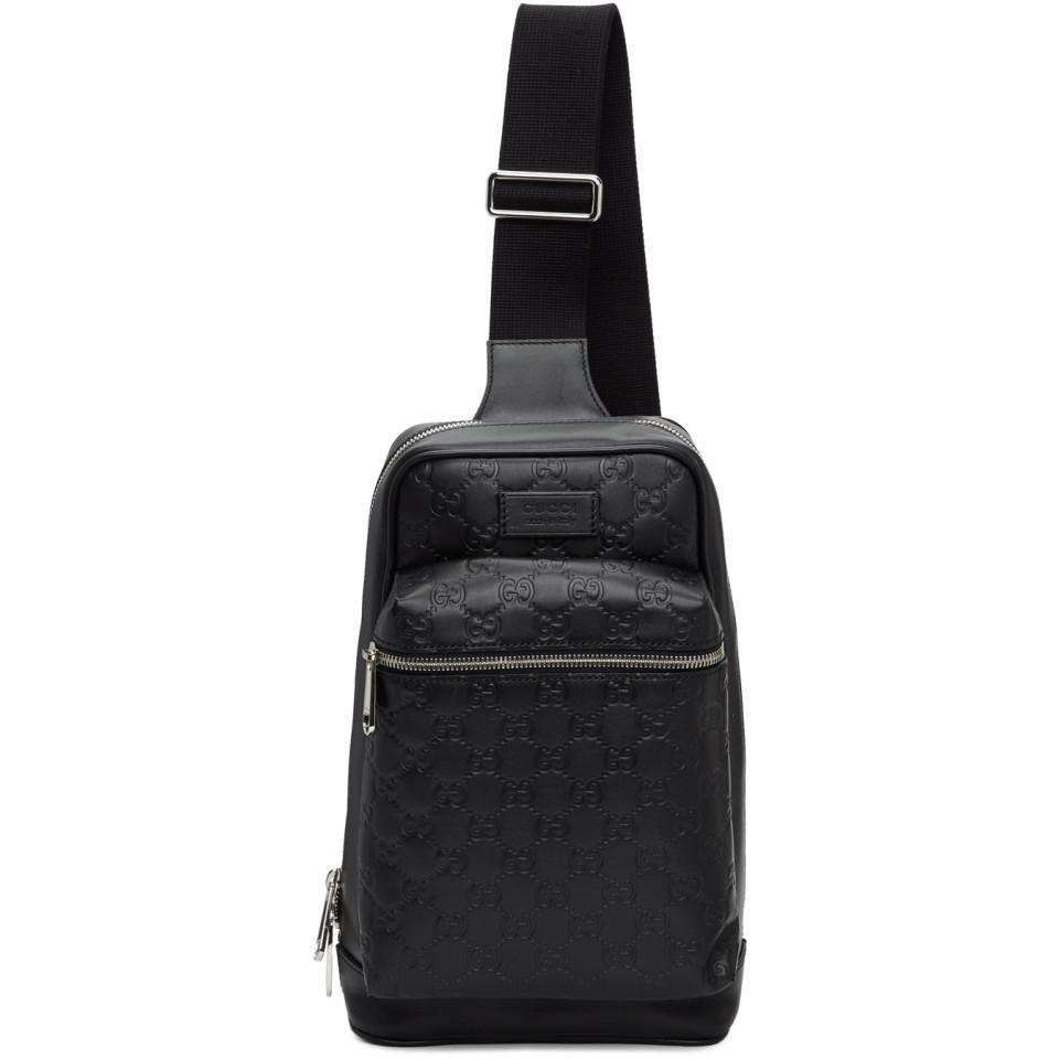 GG Black sling backpack in GG Supreme
