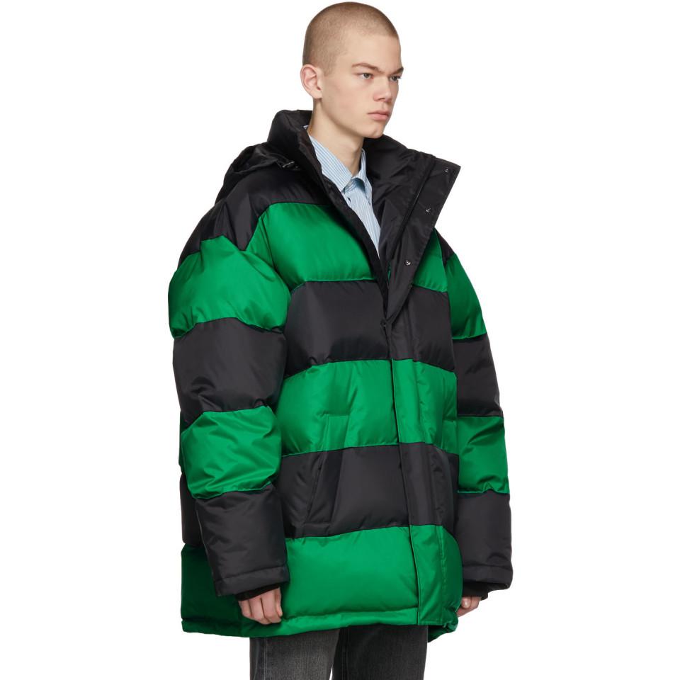 Balenciaga Canvas Black And Green Striped Down Jacket for Men - Lyst