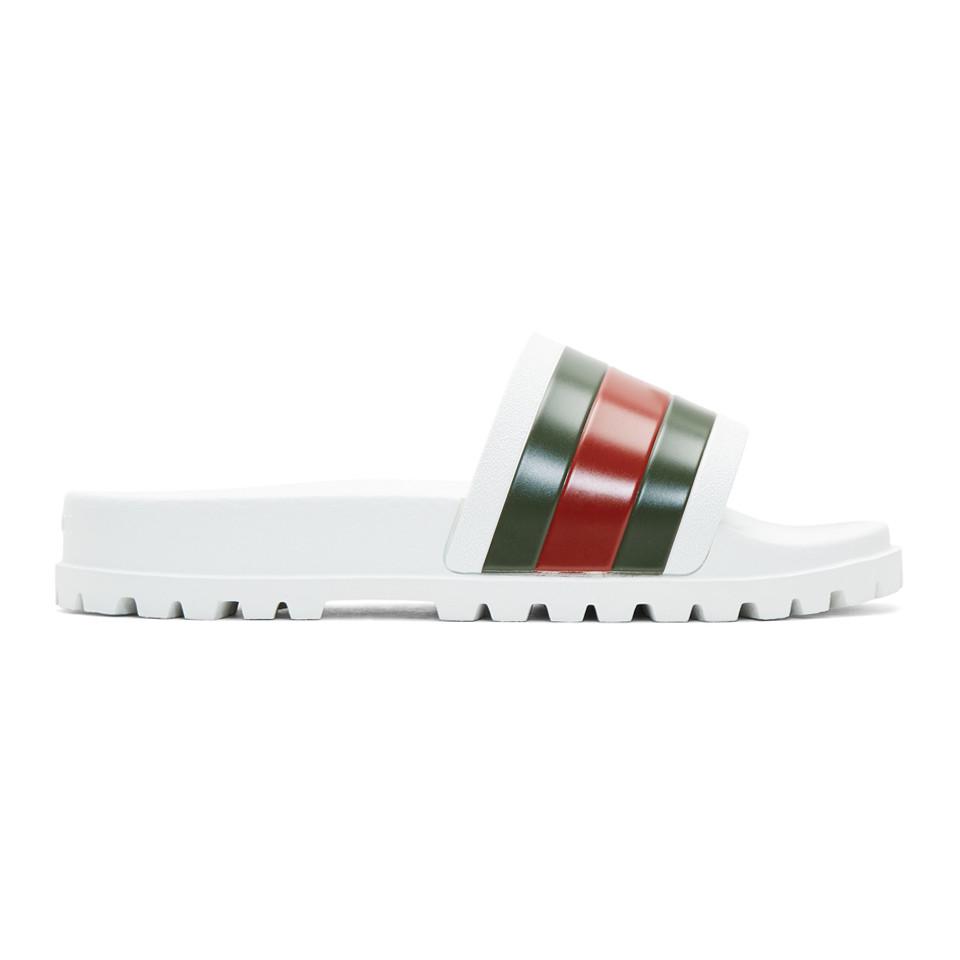 Gucci Rubber Web Slide Sandal in White for Men - Save 2% - Lyst