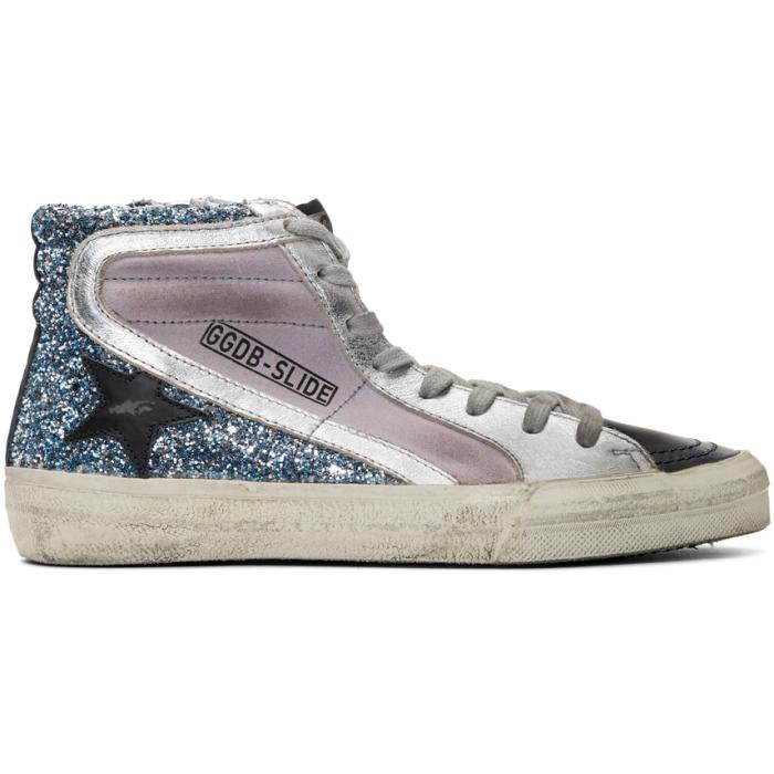 Golden Goose Suede Purple & Blue Glitter Slide High-top Sneakers | Lyst