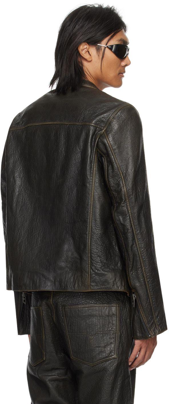 DIESEL Brown L-cobbe Leather Jacket in Black for Men | Lyst