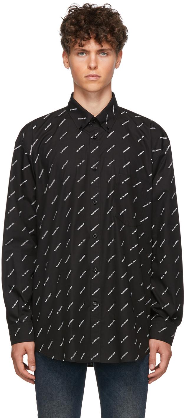 Balenciaga Allover Logo Shirt in Black for Men
