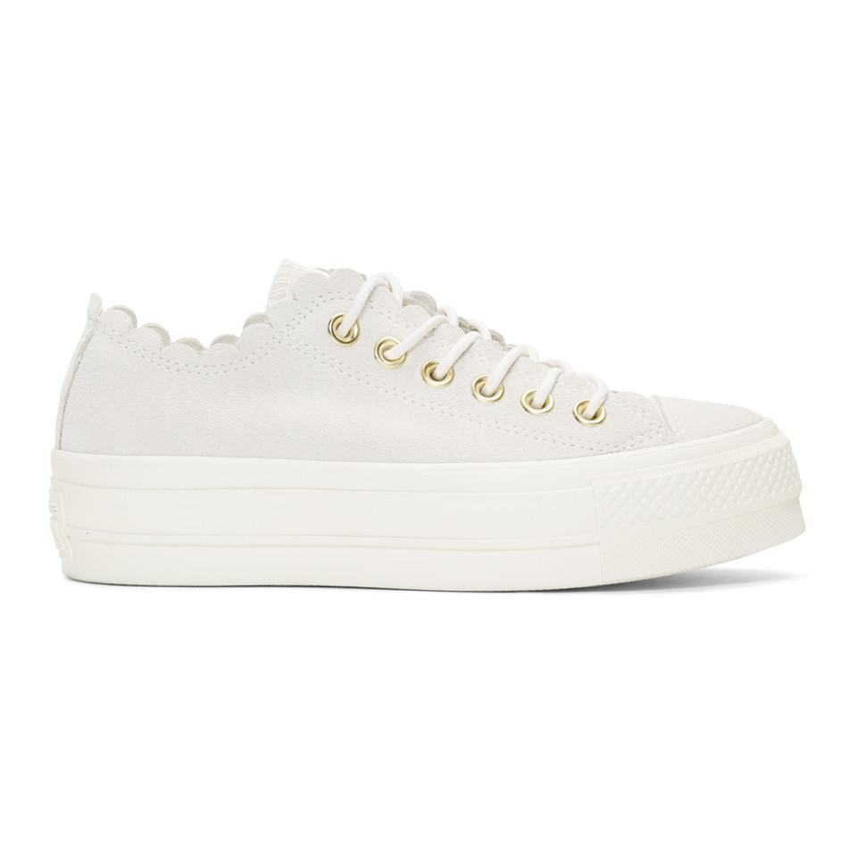 Converse Off-white Suede Chuck Taylor All Star Lift Frilly Thrills Sneakers  | Lyst UK