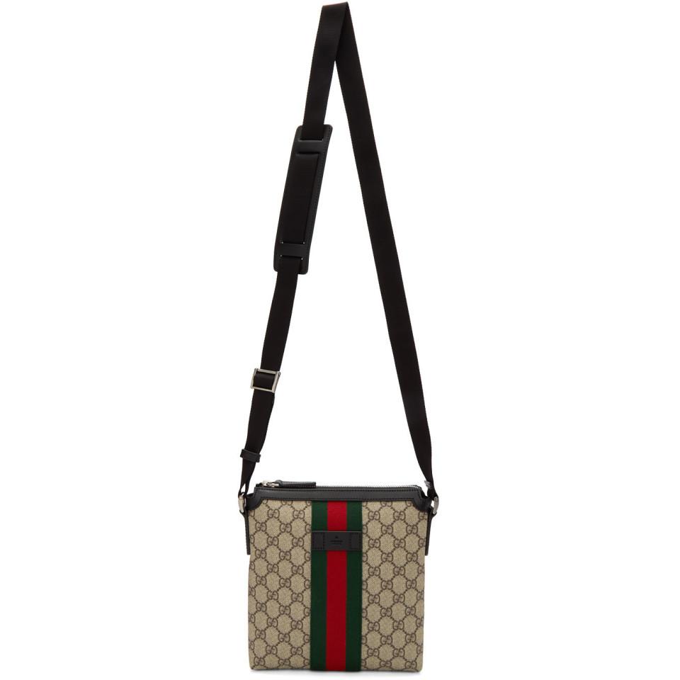 Gucci Beige GG Supreme Flat Messenger Bag in Natural for Men | Lyst