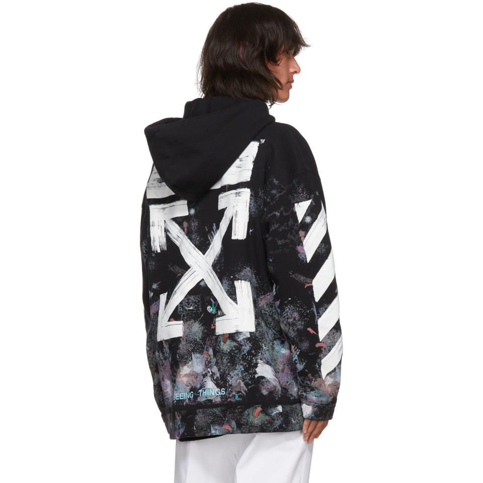 Off White C O Virgil Abloh Cotton Ssense Exclusive Black Brushed Diagonal Arrows Galaxy Hoodie For Men Lyst - black off white hoodie roblox