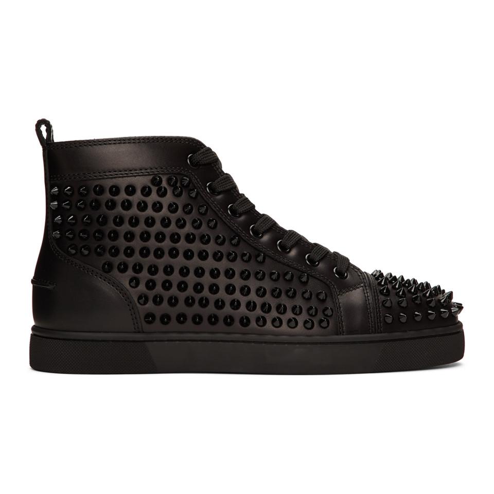 Christian Louboutin Leather Black Louis Spikes High-top Sneakers for Men - Lyst
