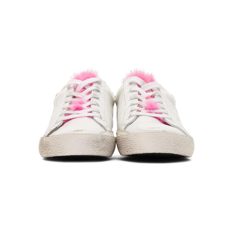 golden goose sneakers with pink fur
