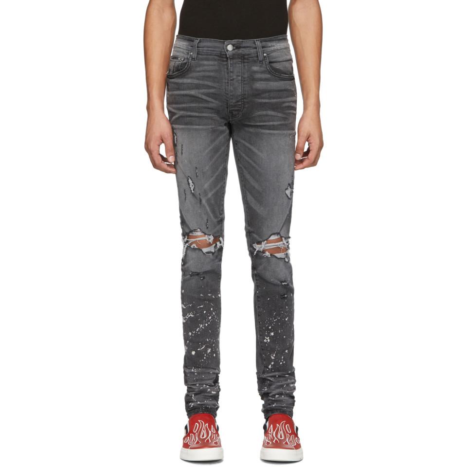 Amiri Denim Grey Bleach Splatter Jeans 