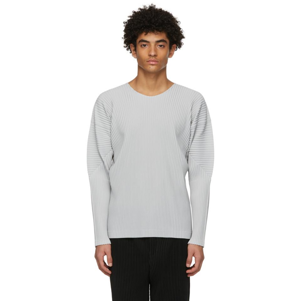 Homme Plissé Issey Miyake Grey Basics Long Sleeve T-shirt in Gray for ...