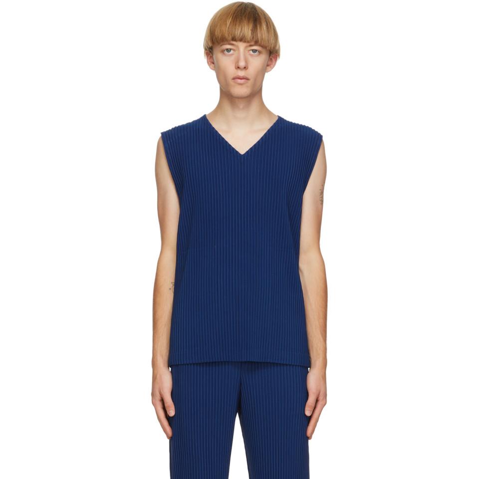 Homme Plissé Issey Miyake Blue Colorful Pleats Tank Top for Men - Lyst