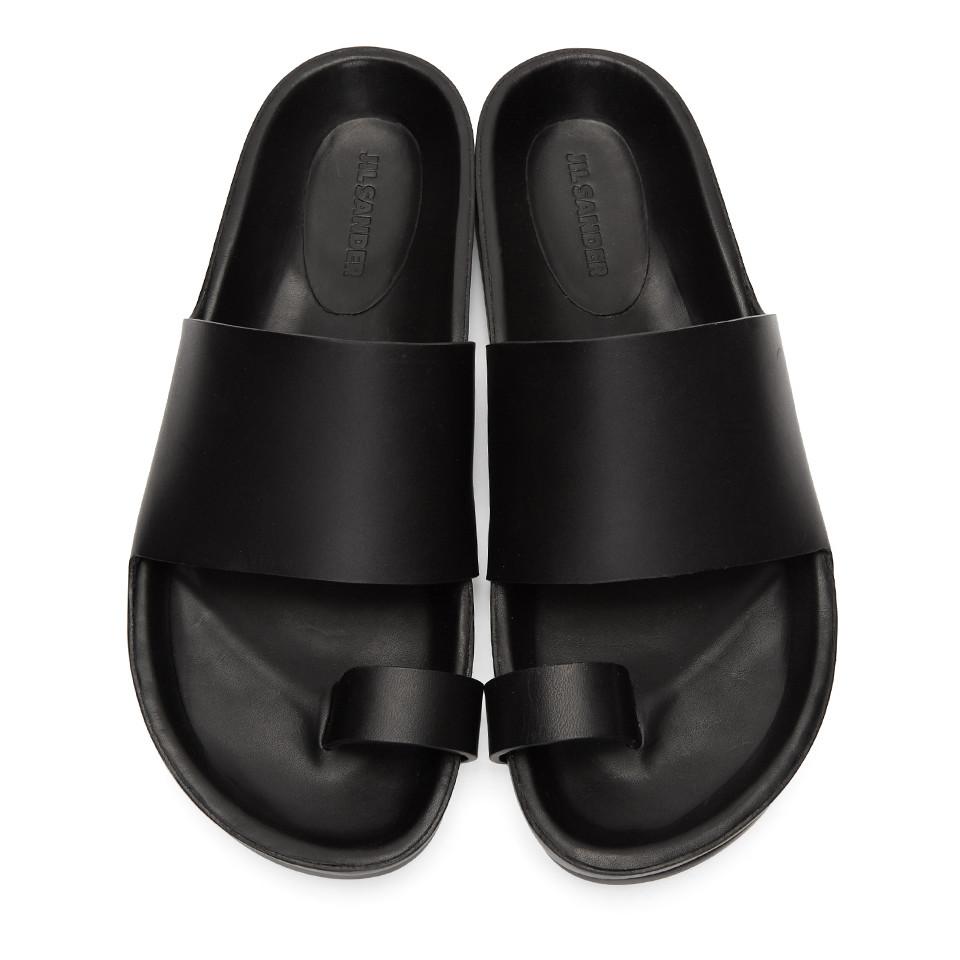 Jil Sander Leather Black Single Toe Strap Sandals - Lyst