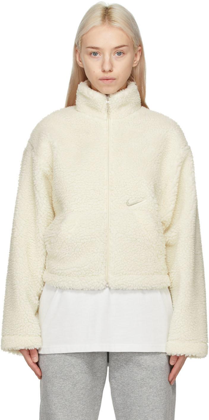 Nike Satin Off-white Sherpa Swoosh Jacket | Lyst