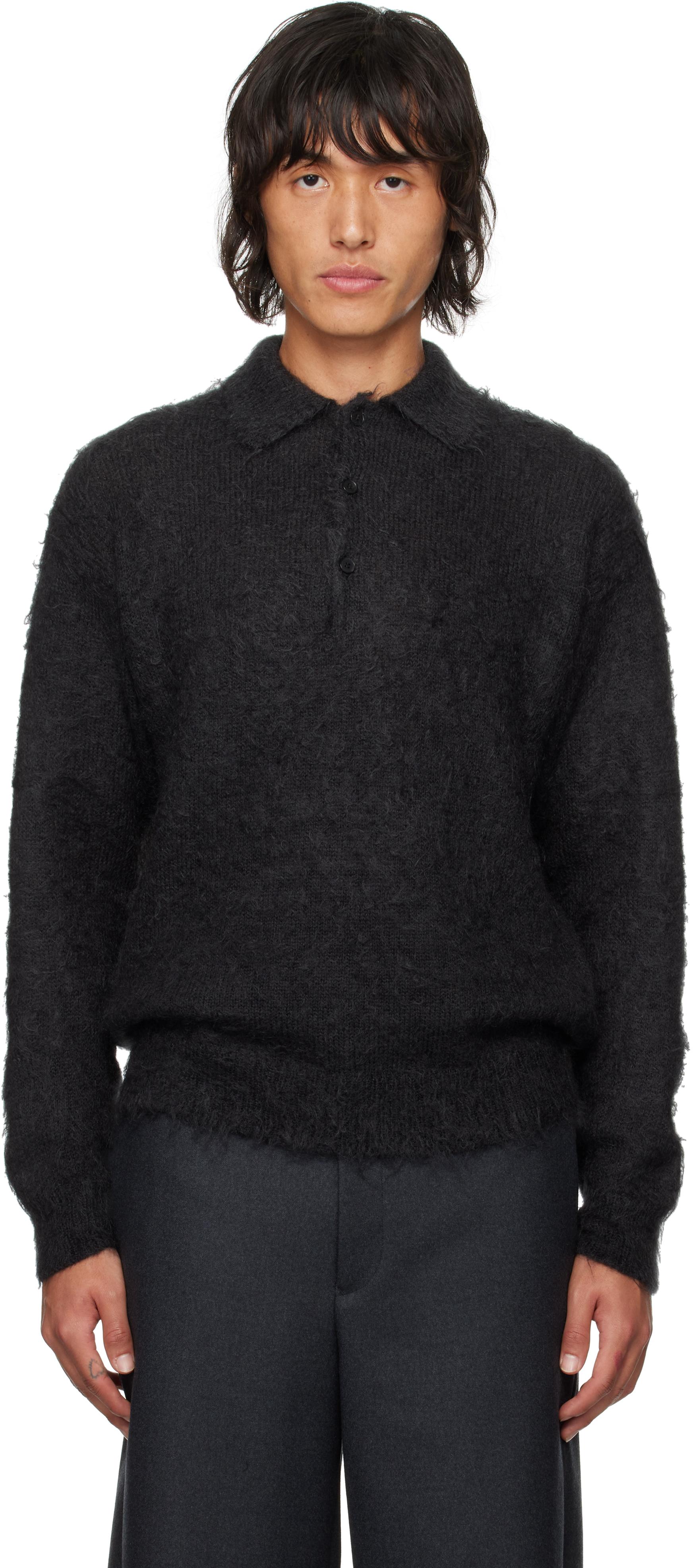 AURALEE Brushed Super Kid Mohair Knit Polo in Black for Men | Lyst UK