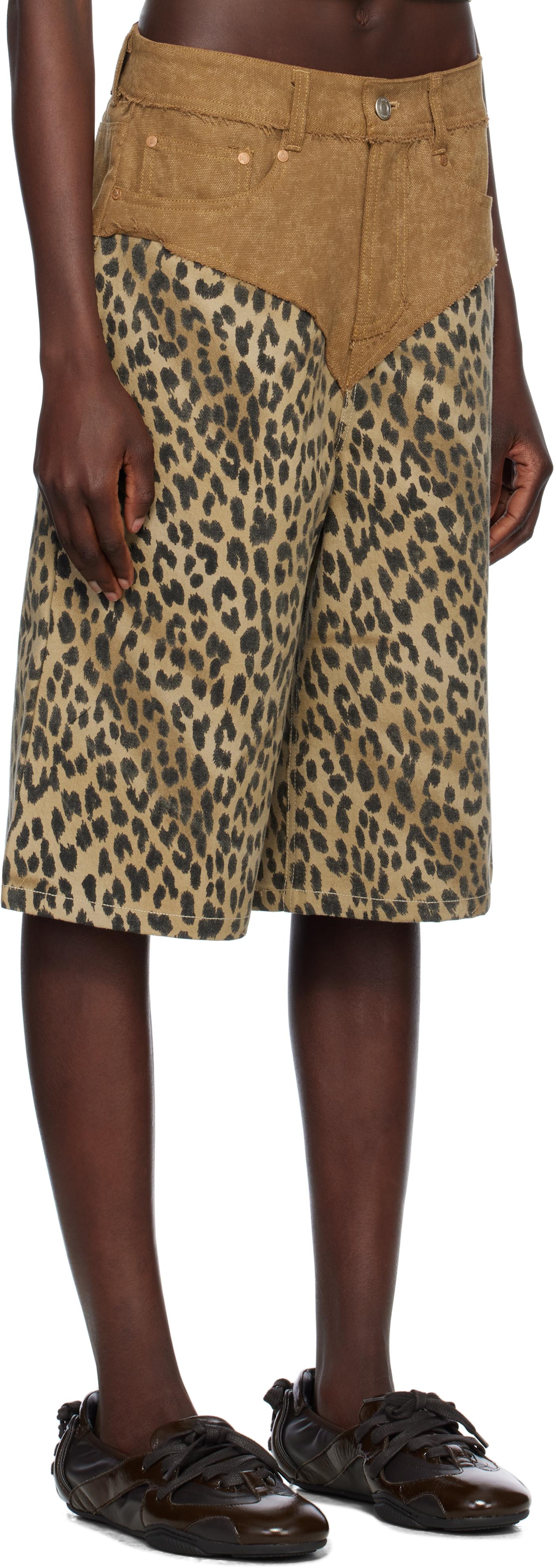 ANDERSSON BELL Oxford Combo Leopard Shorts in Natural | Lyst
