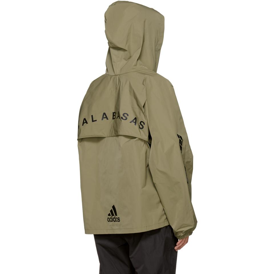 brain Decay underground Yeezy Satin Khaki Calabasas Hooded Windbreaker Jacket in Green | Lyst