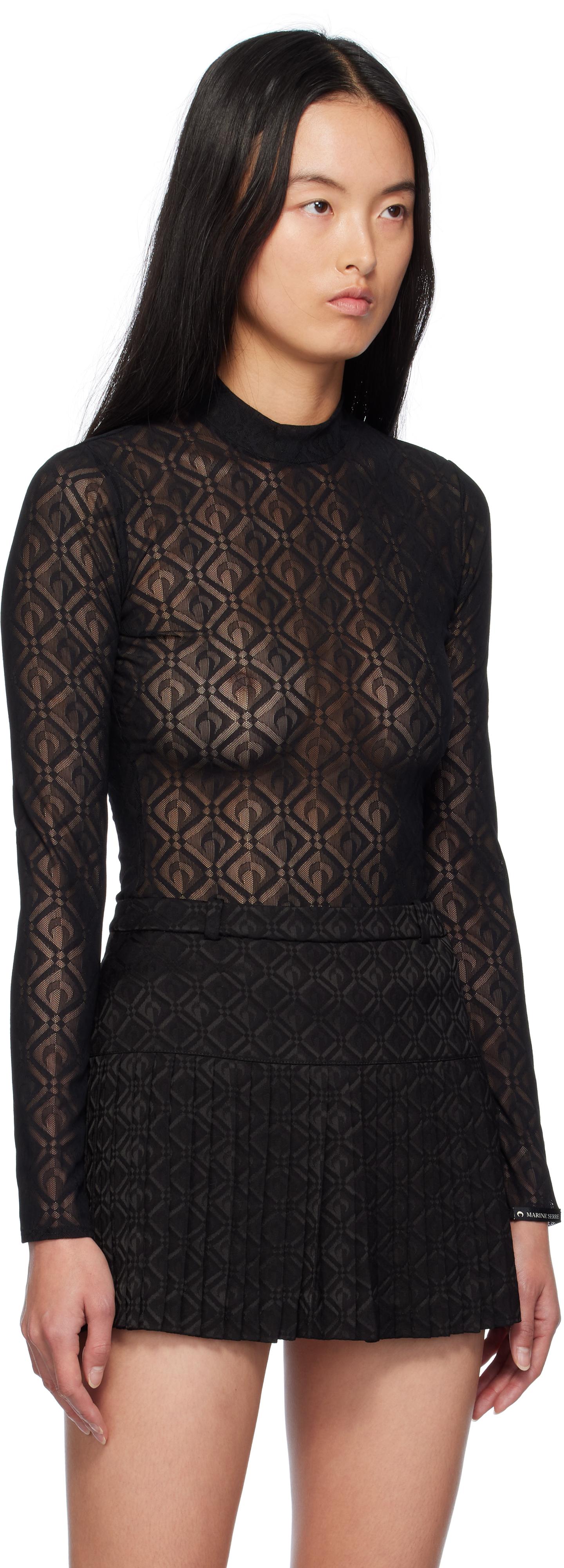 marine serre スキントップ　ブラック Recycled Moon Jersey SS Highneck Top • Marine Serre