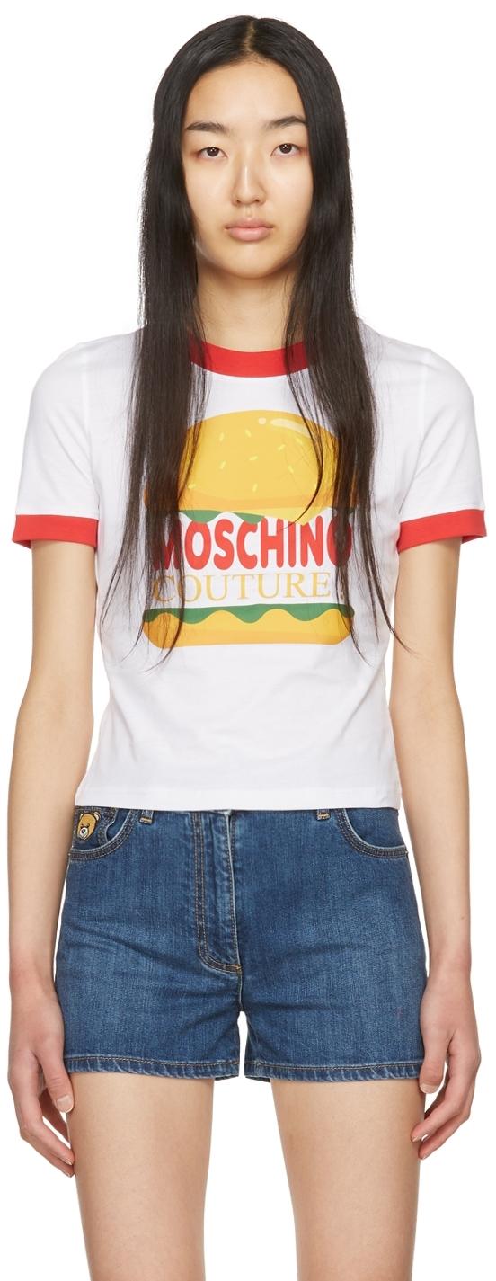春夏30 バッグ Moschinoレディース The Dinerコレクション ホワイト オーガニックコットン Tシャツ