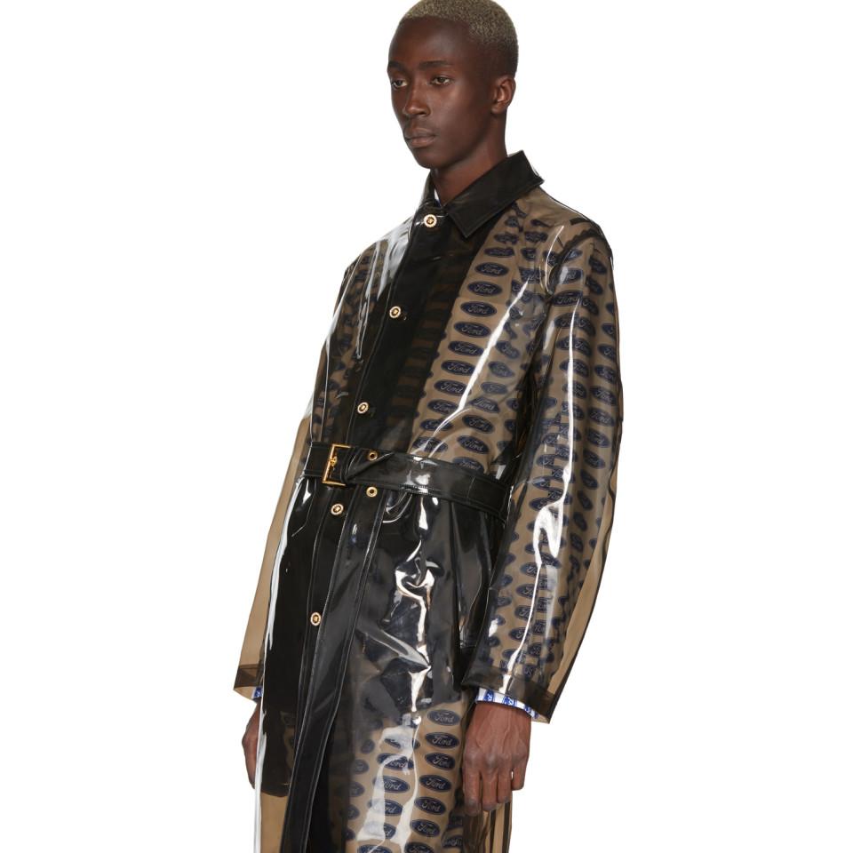 Versace Transparent Black Pvc Trench Coat for Men - Lyst