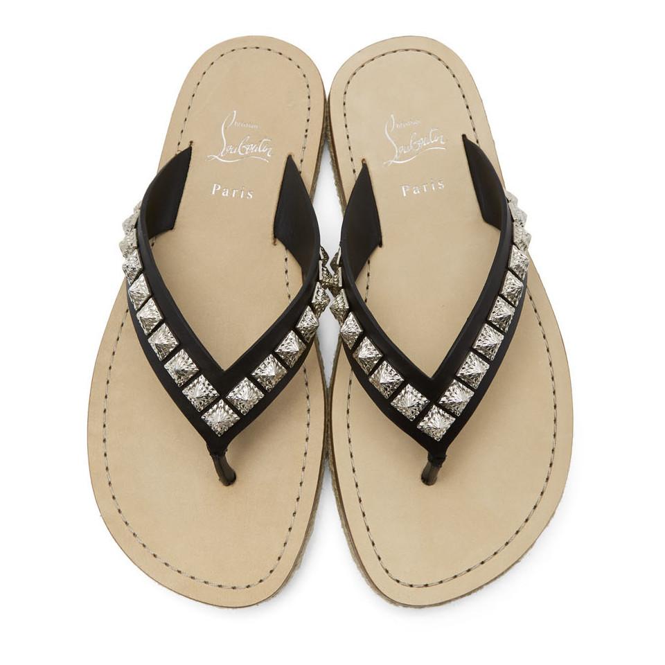 Christian Louboutin Leather Black Pyraclos Flip Flops for Men - Lyst