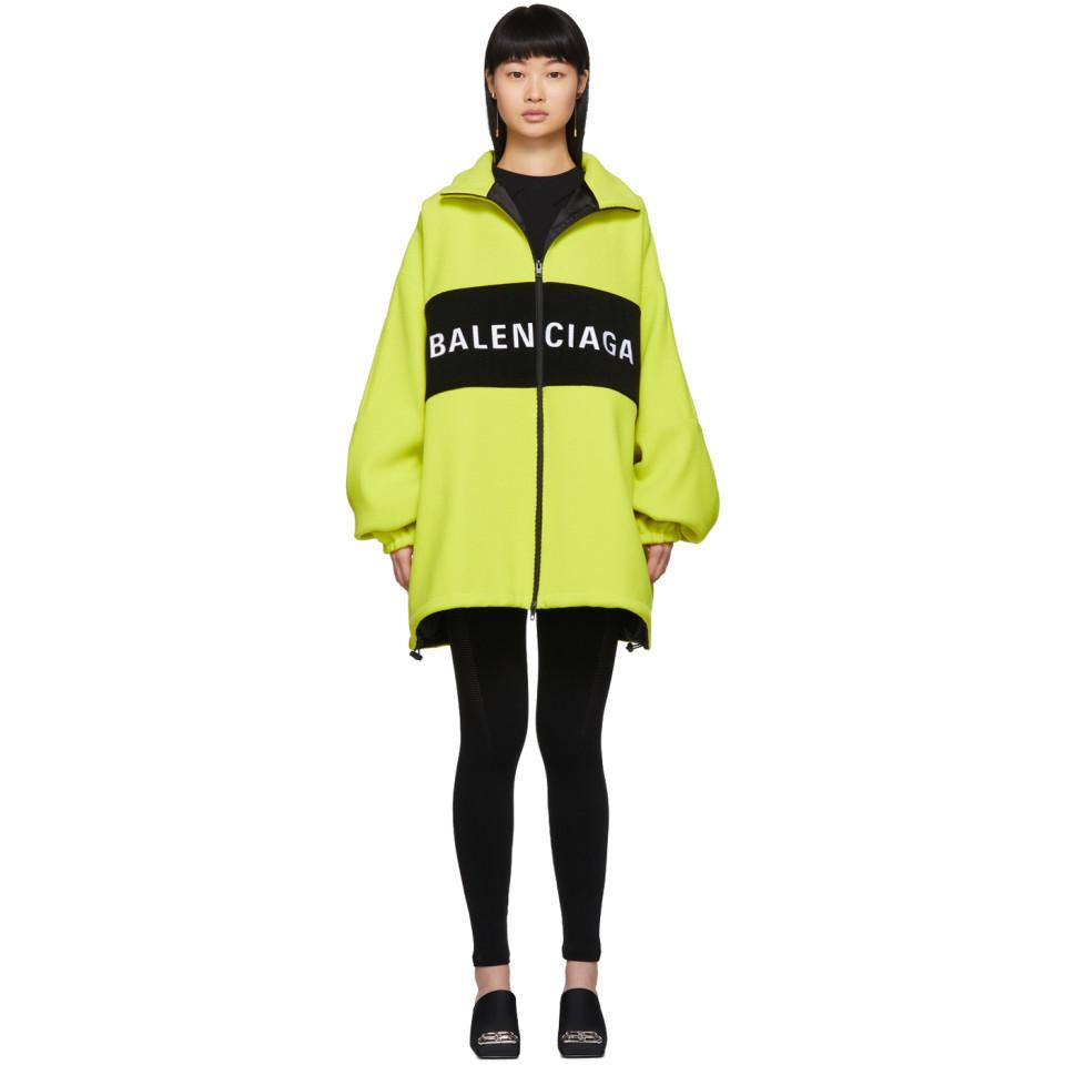 Balenciaga Wool Oversized Zipped Logo Jacket in Neon Yellow (Yellow) | Lyst