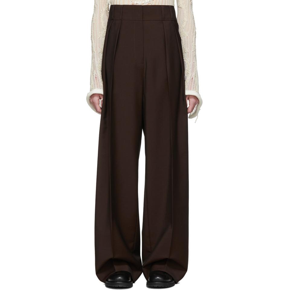 Acne Studios Brown Wool Pleated Wide-leg Trousers | Lyst