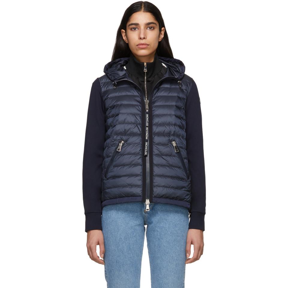 Moncler Navy Knit Combo Hooded Jacket in Blue | Lyst