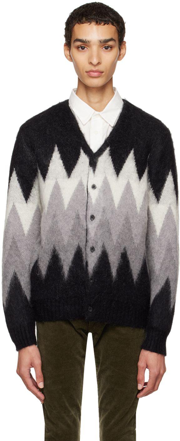 Beams Plus Synthetic Black Chevron Cardigan for Men | Lyst