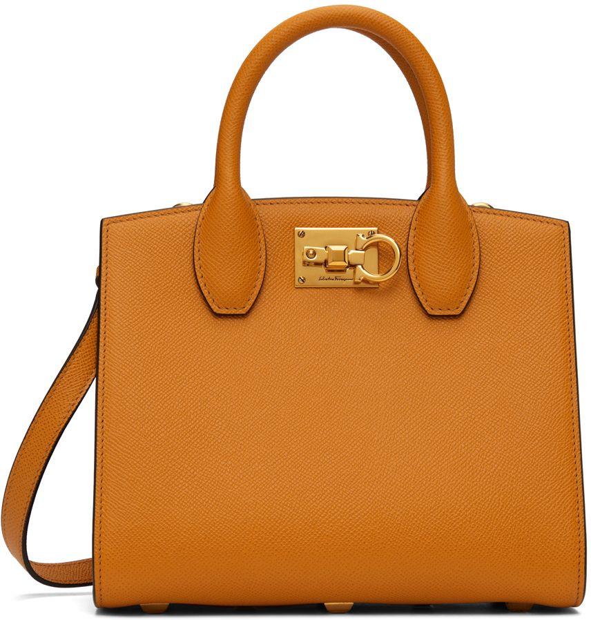 Ferragamo Orange Studio Box Bag in Brown | Lyst