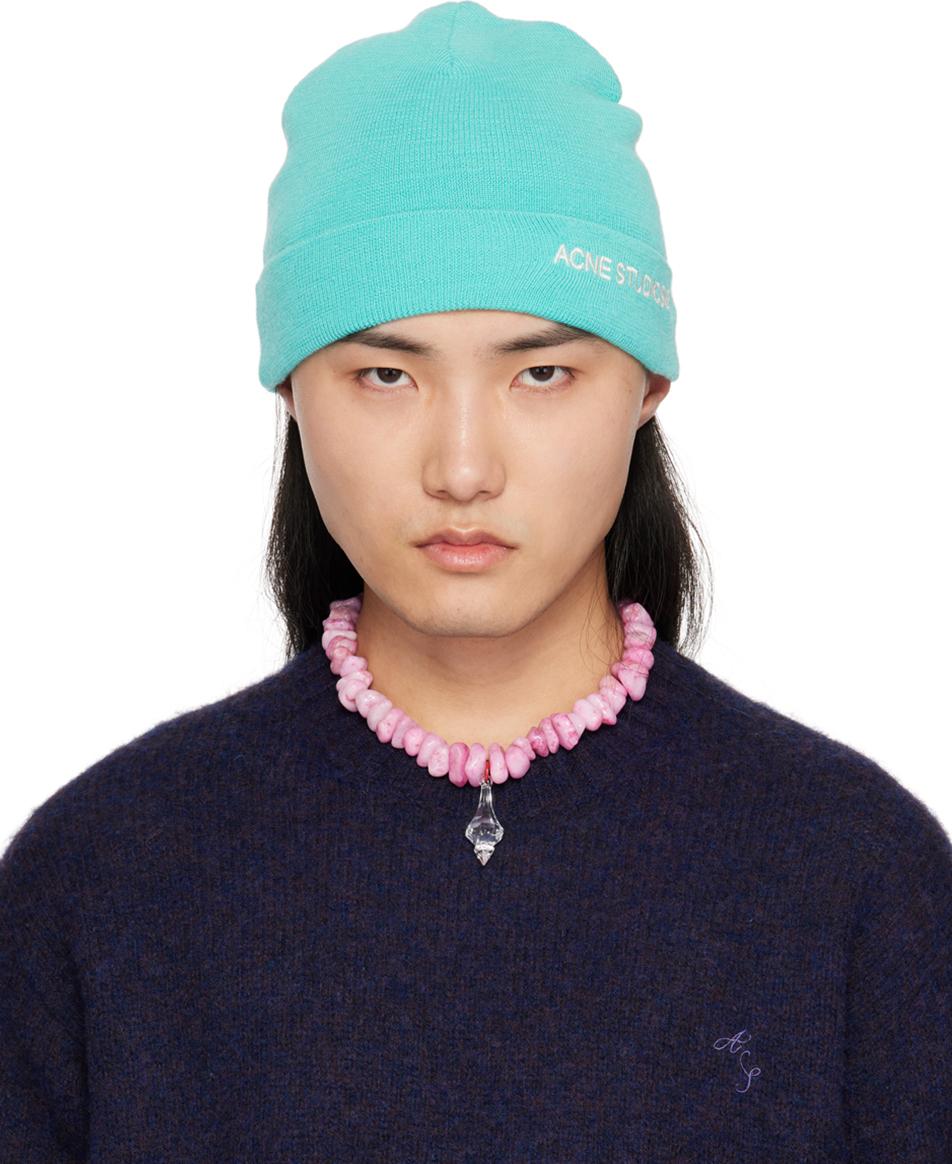 Acne Studios メンズ ブルー ロゴ刺繍 ビーニー キャップ