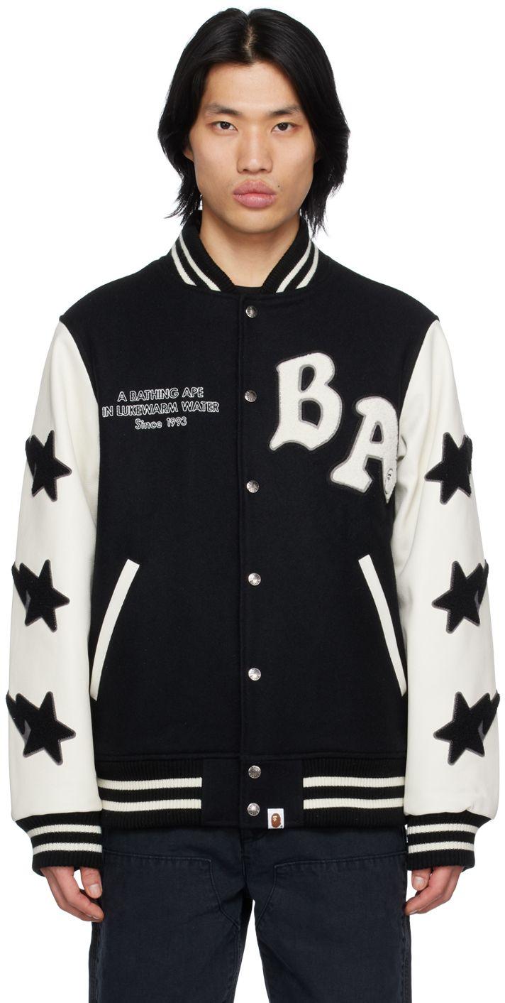 A Bathing Ape & White Varsity Bomber Jacket in Black for Men Lyst
