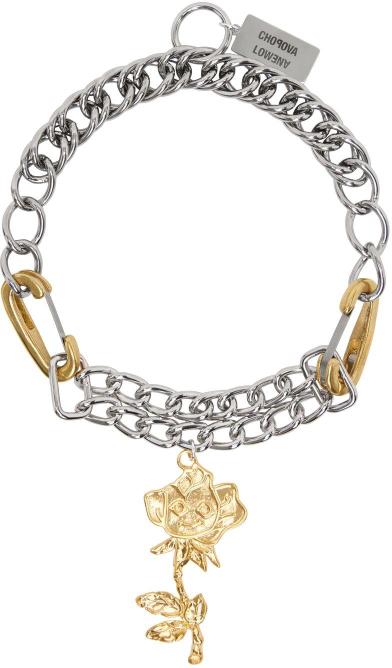 Chopova Lowena Silver & Gold Double Curb Rose Necklace | Lyst