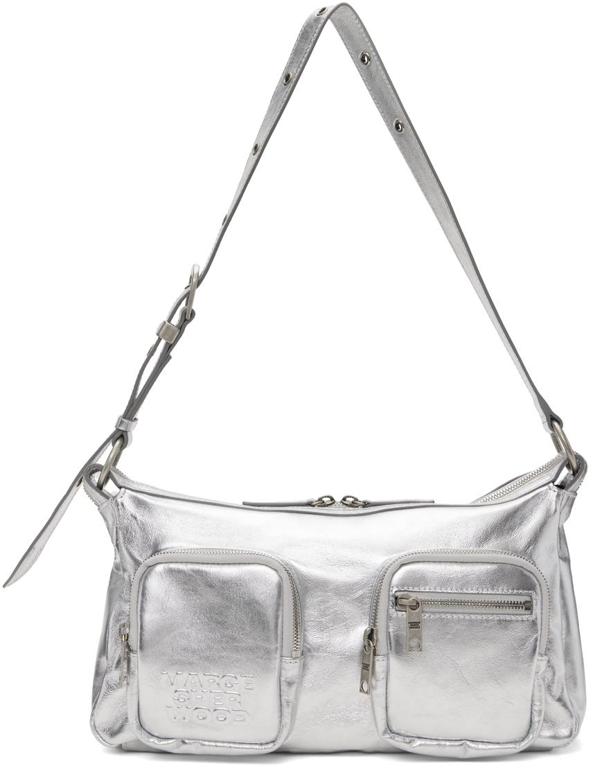 ☆MARGE SHERWOOD☆ ZIPPER SMALLllic grey foiled plain Marge Sherwood Gray Small Zipper Bag Marge Sherwood