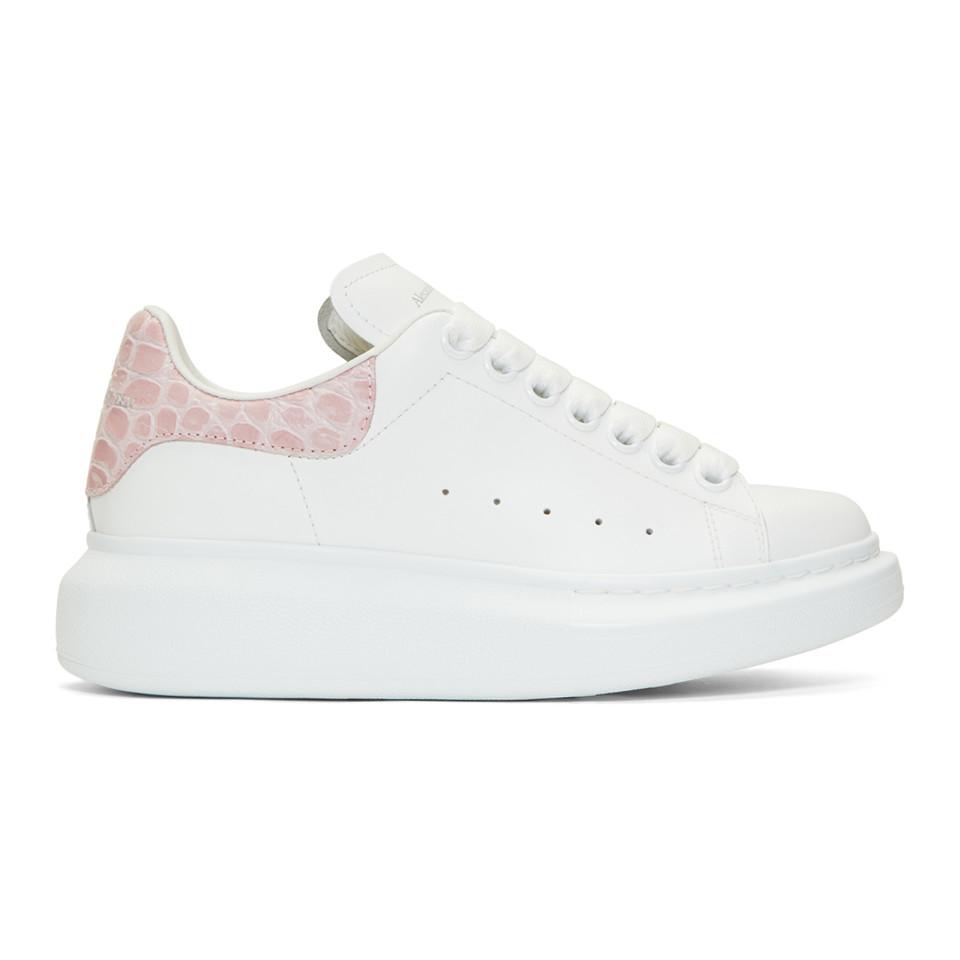 Alexander McQueen Leather White And Pink Croc Oversized Sneakers | Lyst