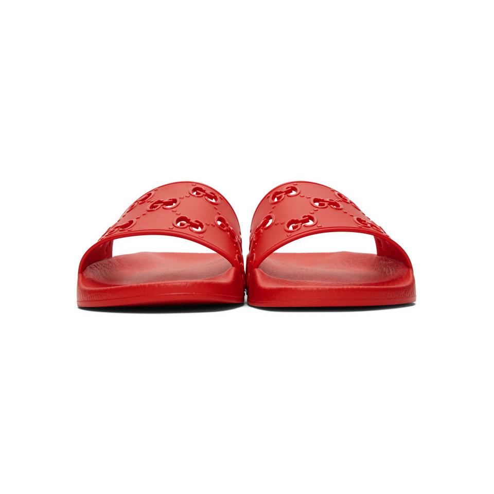 Gucci Gg Rubber Sliders in Red for Men | Lyst