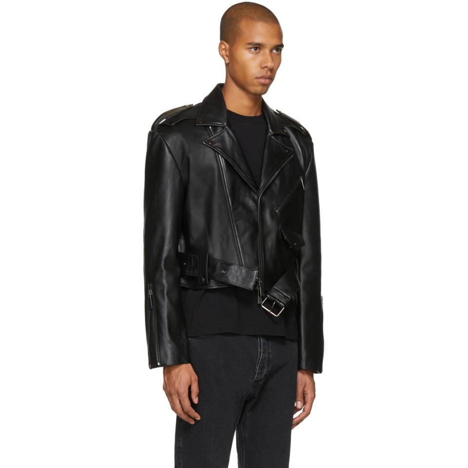 Pyer Moss Black Oversized Cropped Leather Jacket for Men - Lyst