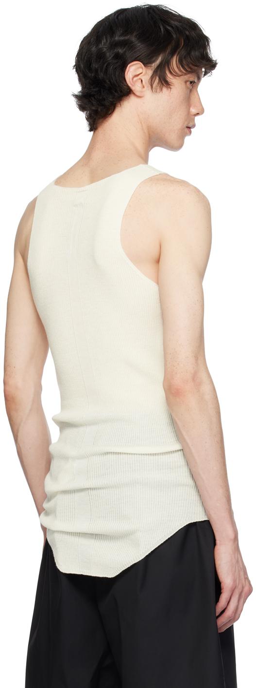 Rick Owens メンズ ブラック オフホワイト リブタンクトップ Tシャツ