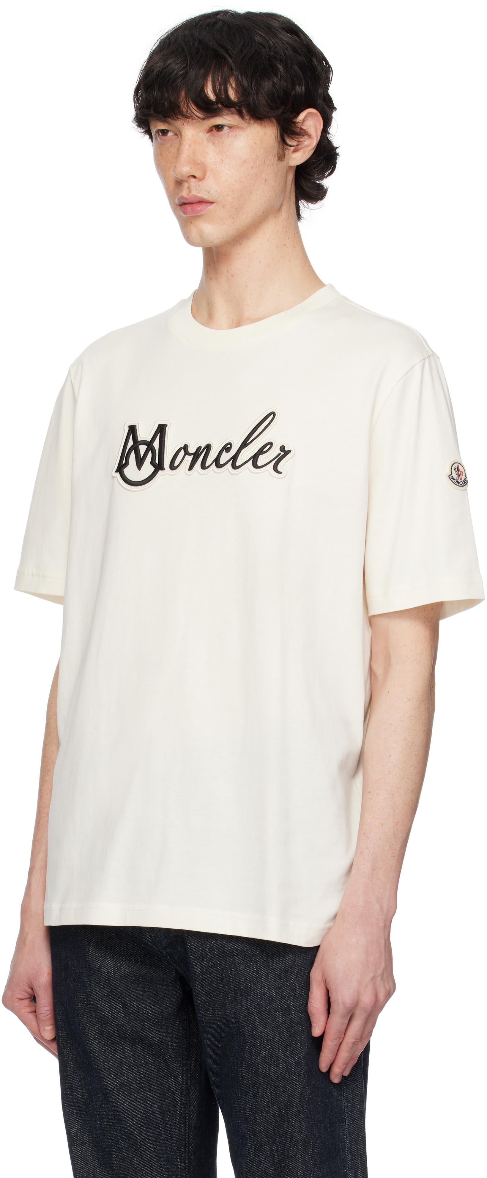 Moncler Off- Embroidered Varsity Logo Cotton T-Shirt in White for