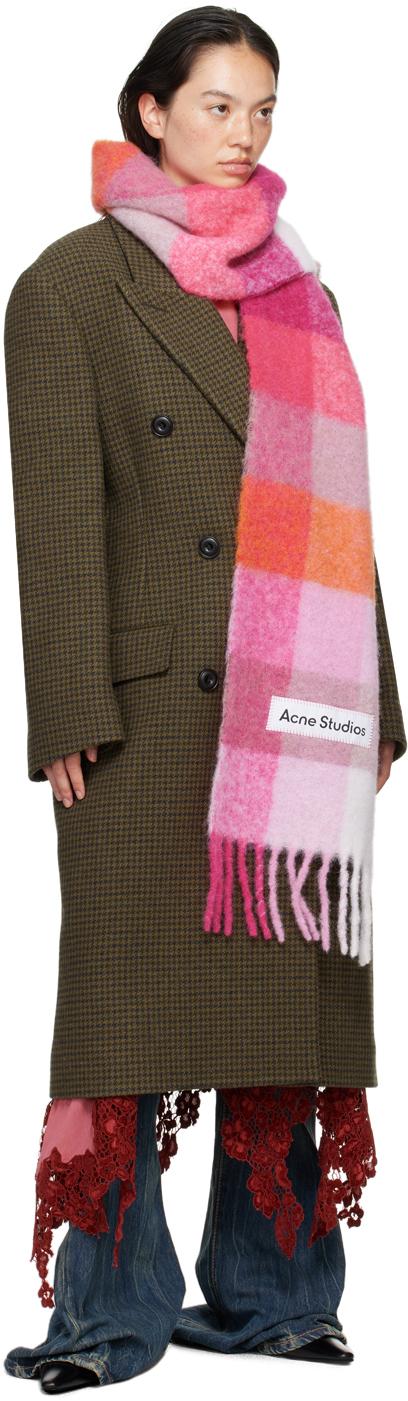 Acne Studios アルパカ モヘア混 チェック柄マフラーピンク